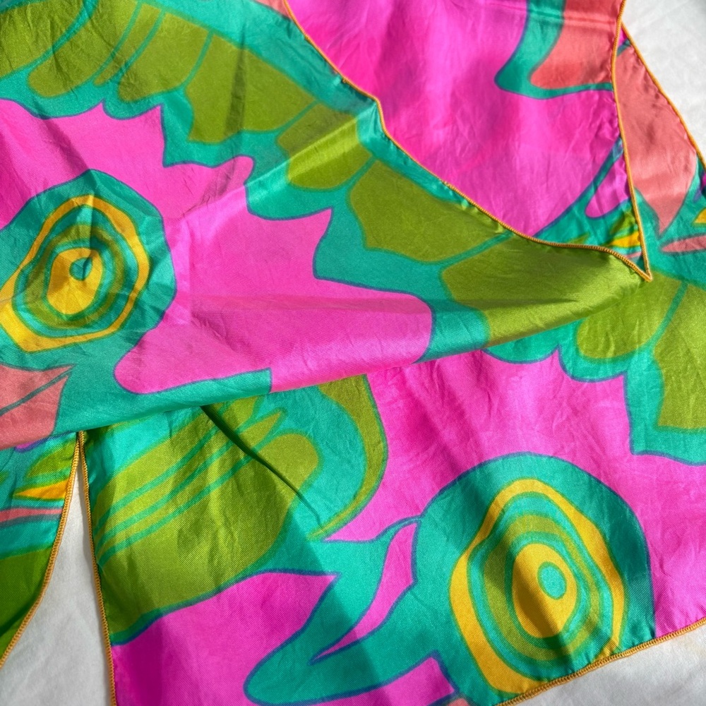 Vintage 60s Mod-Century Modern MCM Abstract Groovy Silk Feel Rectangular Scarf - Picture 12 of 17
